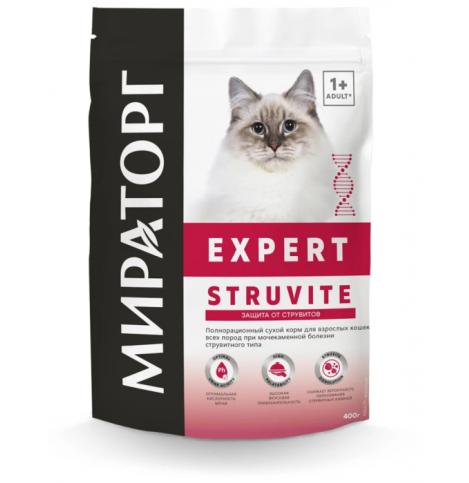 Winner Expert Struvite Полнорационный сухой корм для взрослых кошек всех пород при мочекаменной болезни струвитного типа, 400г