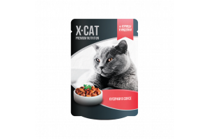 X-Cat курица и индейка в соусе Консервированный корм для кошек, 85г