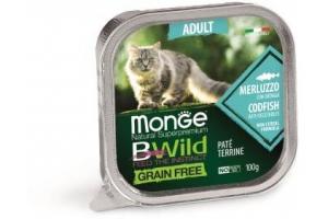 Monge Cat BWild GRAIN FREE Влажный корм для кошек беззерновой, из трески с овощами, 100 г