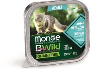 Monge Cat BWild GRAIN FREE Влажный корм для кошек беззерновой, из трески с овощами, 100 г