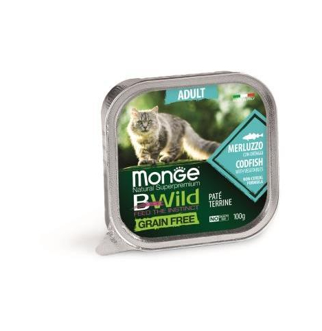 Monge Cat BWild GRAIN FREE Влажный корм для кошек беззерновой, из трески с овощами, 100 г