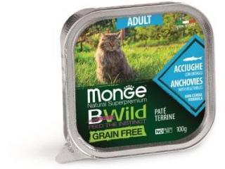 Monge Cat BWild GRAIN FREE  Влажный корм для взрослых кошек беззерновой, из анчоусов с овощами, 100 г