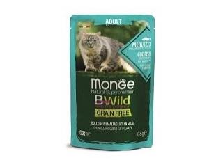 Monge Cat BWild GRAIN FREE Влажный корм для взрослых кошек беззерновой, из трески с креветками и овощами, пауч 85 г