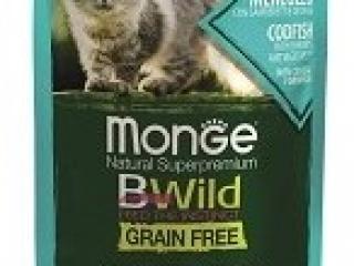 Monge Cat BWild GRAIN FREE Влажный корм для взрослых кошек беззерновой, из трески с креветками и овощами, пауч 85 г