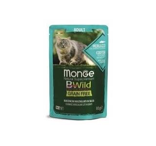 Monge Cat BWild GRAIN FREE Влажный корм для взрослых кошек беззерновой, из трески с креветками и овощами, пауч 85 г