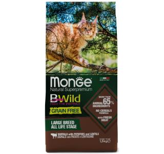 Monge Cat BWild GRAIN FREE Сухой корм беззерновой из мяса буйвола для крупных кошек всех возрастов, 100 г (весовой)