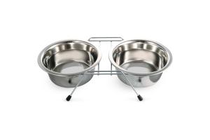 Миска 9002 металлическая на подставке, 2*0,40л