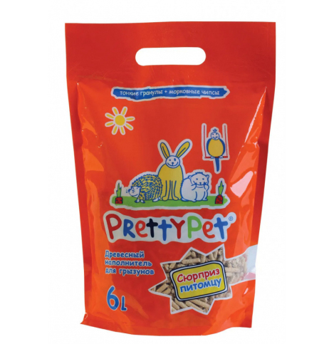 PrettyPet Древесный наполнитель с морковными чипсами для грызунов и птиц, 6л