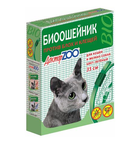 Доктор ZOO, биоошейник против блох и клещей для кошек и мелких собак (зеленый), 35 см