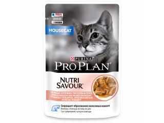 Pro Plan Nutri Savour Консерированный корм для взрослых кошек, живущих дома, с лососем в соусе, Пауч, 85 г