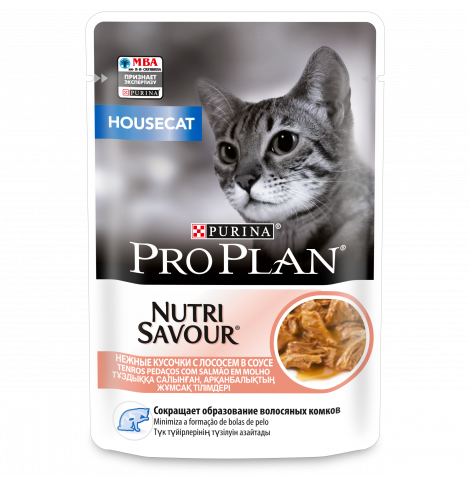 Pro Plan Nutri Savour Консерированный корм для взрослых кошек, живущих дома, с лососем в соусе, Пауч, 85 г