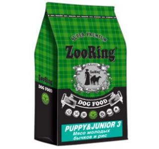 ZOORING PUPPY&JUNIOR 3 (Сухой корм для щенков и юниоров средних и крупных пород) мясо молодых бычков и рис, 2 кг