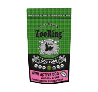 ZOORING Mini Active Dog (Сухой корм для собак мелких и средних пород) Лосось и рис с глюкозамином и хондроитином, 700г