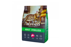 MR. BUFFALO STERILIZED С ЛОСОСЕМ Сухой корм для взрослых стерилизованных кошек и кастрированных котов, 1,8 кг