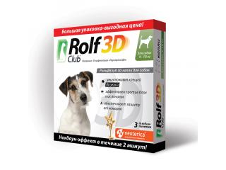 Rolf Club 3D, капли от клещей и блох для собак 4-10 кг, 3 пипетки