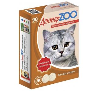 Доктор ZOO, витамины для кошек со вкусом копченостей и биотином, уп. 90 табл.