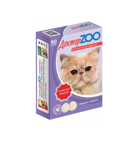 Доктор ZOO, витамины для кошек со вкусом лосося и биотином, уп. 90 табл.