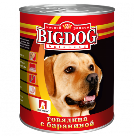 Зоогурман БигДог (BigDog), Консервы для собак Говядина с бараниной, 850г