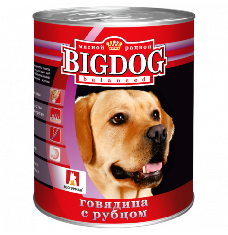 Зоогурман БигДог (BigDog), Консервы для собак Говядина с рубцом, 850г