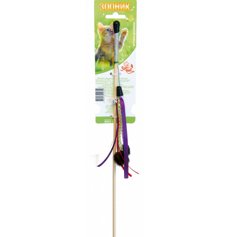 Зооник Дразнилка для кошек "Меховые бубунчики с ленточками на веревке" 50 см