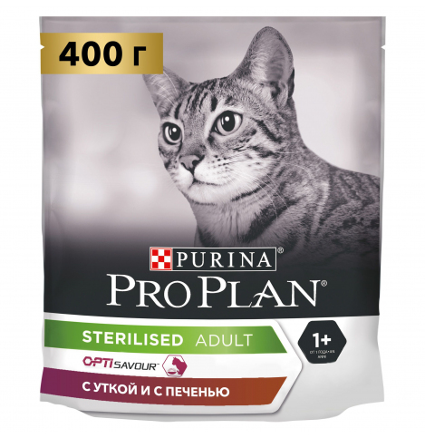 PRO PLAN STERILISED OPTISAVOUR Сухой корм для стерилизованных кошек, с высоким содержанием утки и c печенью, 400г