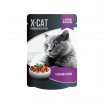 X-CAT Корм консервированный полнорационный для взрослых кошек. Кусочки в соусе из курицы и кролика, 85г