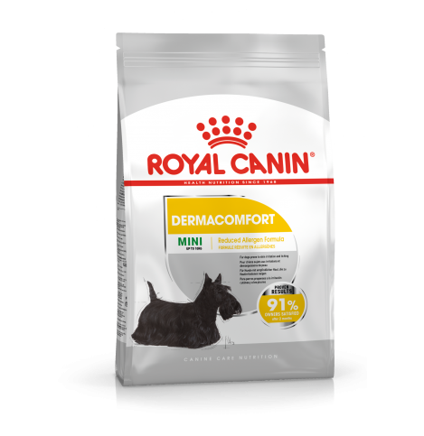 Royal Canin Mini Dermacomfort Корм сухой полнорационный для взрослых и стареющих собак мелких размеров при раздражениях и зуде кожи, связанных с повышенной чувствительностью, 1 кг