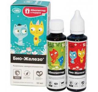 Био-железо, кормовая добавка для кошек + подарок: препарат синергист Абиопептид, уп. 50 + 50 мл