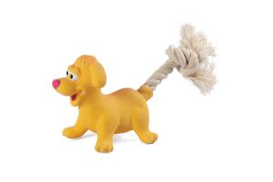 Игрушка MINI DOGS для собак мелких пород из латекса "Собачка с веревкой", 85/180мм