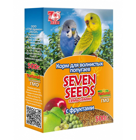 Seven Seeds Корм для волнистых попугаев с фруктами 500г.