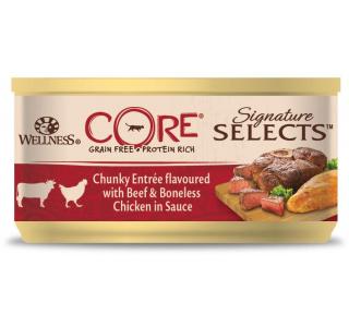 CORE SIGNATURE SELECTS консервы из говядины с курицей в виде кусочков в соусе для кошек 79 г