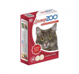 Доктор ZOO, витамины для кошек "Здоровье кожи и шерсти" с биотином и таурином, уп. 90 табл.