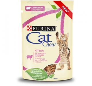 CAT CHOW Корм влажный для котят, с ягненком и кабачками в соусе, 85г