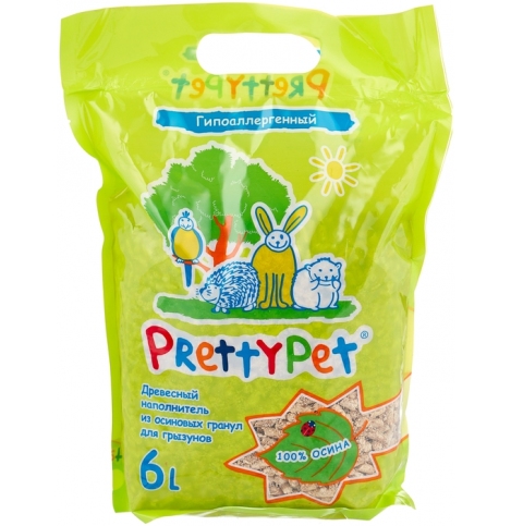 PrettyPet, древесный наполнитель для грызунов (осина) - 6 л