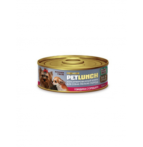 LUNCH FOR PETS Консервированный корм для собак говядина с сердцем, 100 гр.