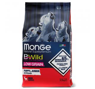 Monge Dog BWild LOW GRAIN Puppy & junior Сухой корм для щенков, низкозерновой из мяса оленя, 2,5 кг