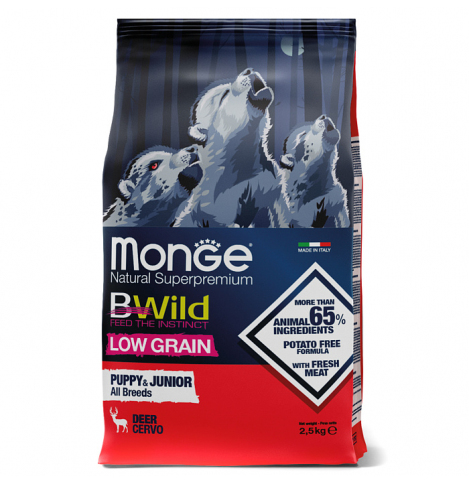 Monge Dog BWild LOW GRAIN Puppy & junior Сухой корм для щенков, низкозерновой из мяса оленя, 2,5 кг