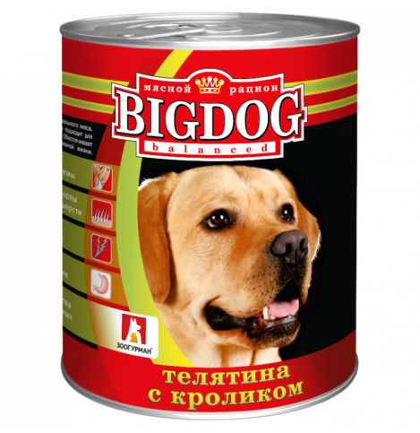 Зоогурман БигДог (BigDog), Консервы для собак Телятина с кроликом, 850г