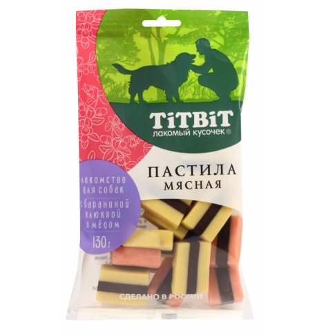 TiTBiT Пастила мясная с бараниной клюквой и медом Лакомство для собак 130 г