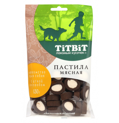 TiTBiT Пастила мясная с уткой и кэробом Лакомство для собак 130 г