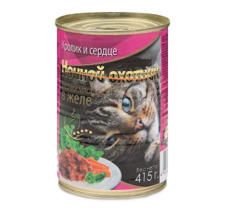 Ночной охотник Консервированный корм для кошек "Кролик и сердце в желе", 415г
