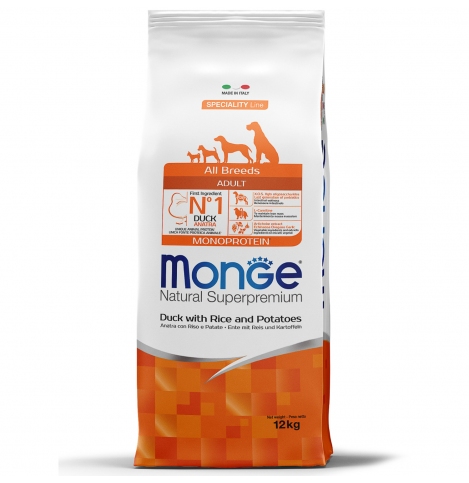 Monge Dog Speciality Line Monoprotein Сухой корм Monge Dog Speciality Line Monoprotein для взрослых собак всех пород, из утки с рисом и картофелем, 500 г (весовой)