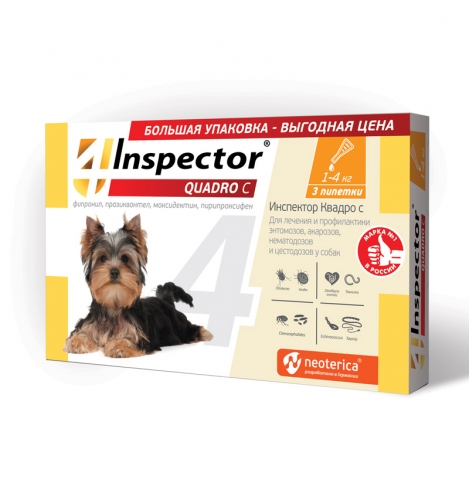 Inspector Quadro С, капли для собак 1-4кг, 3 пипетки