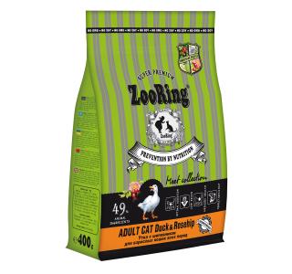 ZooRing ADULT CAT DUCK&ROSEHIP Утка с шиповником. Полнорационный сухой корм для взрослых кошек всех пород, 0,400г