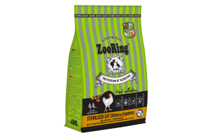 ZooRing STERILIZED CAT CHICKEN LINGONBERRY Цыплёнок с брусникой. Полнорационный сухой корм для стерилизованных кошек и кастрированных котов, 400г