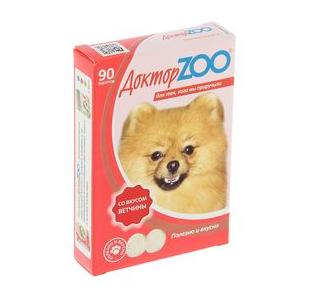 Доктор ZOO, витамины для собак со вкусом ветчины и биотином, уп. 90 табл.