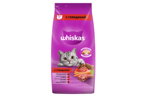 WHISKAS для кошек «Вкусные подушечки с нежным паштетом", Сухой корм с говядиной, 100г (весовой)