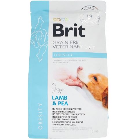 Brit Veterinary Diet Dog Grain Free Obesity (при избыточном весе и ожирении) Сухой корм для собак с ягненком и горохом, 2 кг