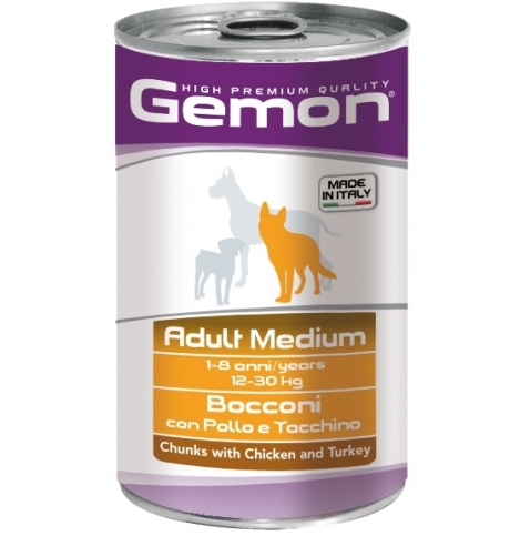 GEMON DOG MEDIUM консервы для взрослых собак средних пород, с курицей и индейкой, 1,250 кг