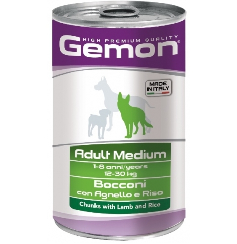 GEMON DOG MEDIUM консервы для взрослых собак средних пород, с ягненком и рисом, 1,250 кг